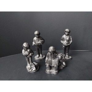 Michael Ricker Pewter Figurine Christmas Kids Set Of 4, Santa Holiday SIGNED